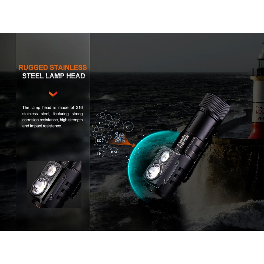 Fenix HM71R - LED Акумулаторен челник LED/USB IP68 2700 лъскав 400 h 5000 mAh