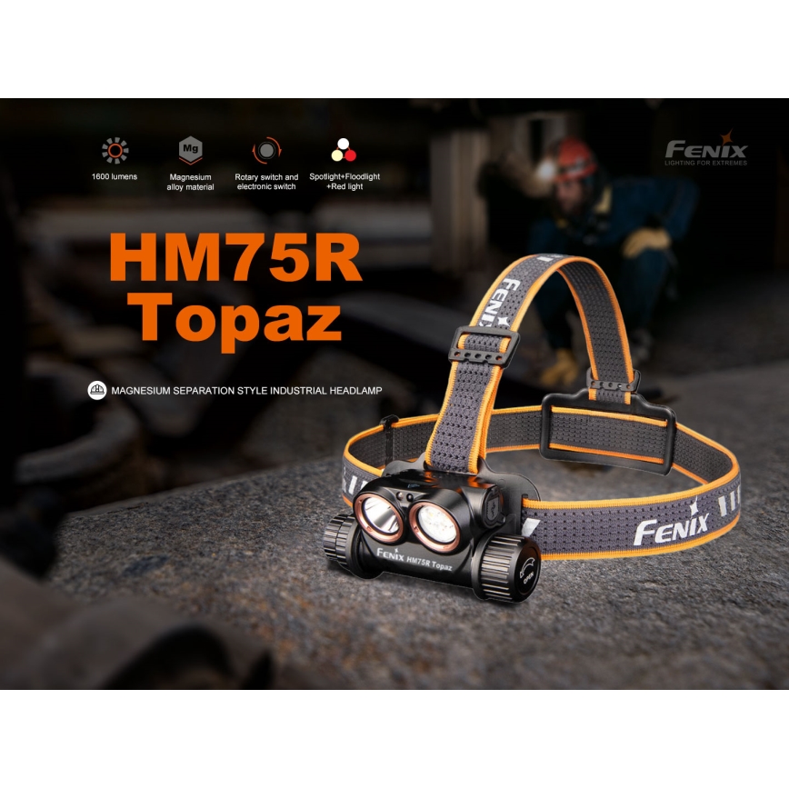 Fenix HM75RTOPAZ - LED Димируем акумулаторен челник LED/USB IP68 1600 лъскав 210 h 4000 mAh