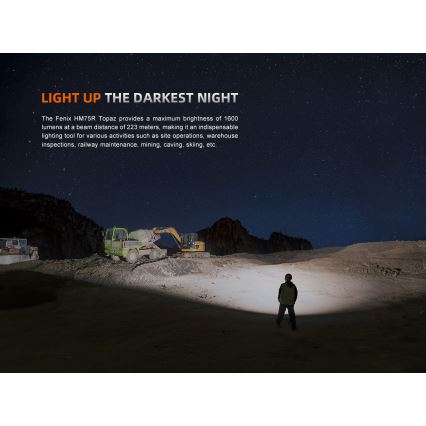 Fenix HM75RTOPAZ - LED Димируем акумулаторен челник LED/USB IP68 1600 лъскав 210 h 4000 mAh