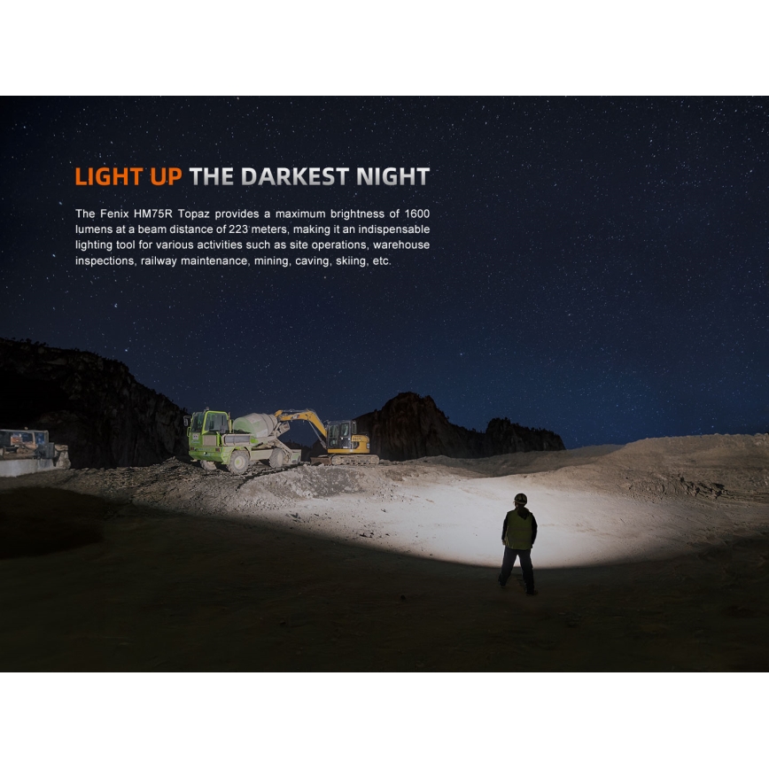 Fenix HM75RTOPAZ - LED Димируем акумулаторен челник LED/USB IP68 1600 лъскав 210 h 4000 mAh