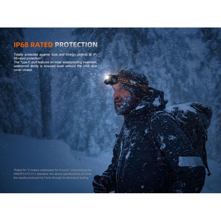 Fenix HM75RTOPAZ - LED Димируем акумулаторен челник LED/USB IP68 1600 лъскав 210 h 4000 mAh
