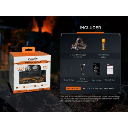 Fenix HM75RTOPAZ - LED Димируем акумулаторен челник LED/USB IP68 1600 лъскав 210 h 4000 mAh