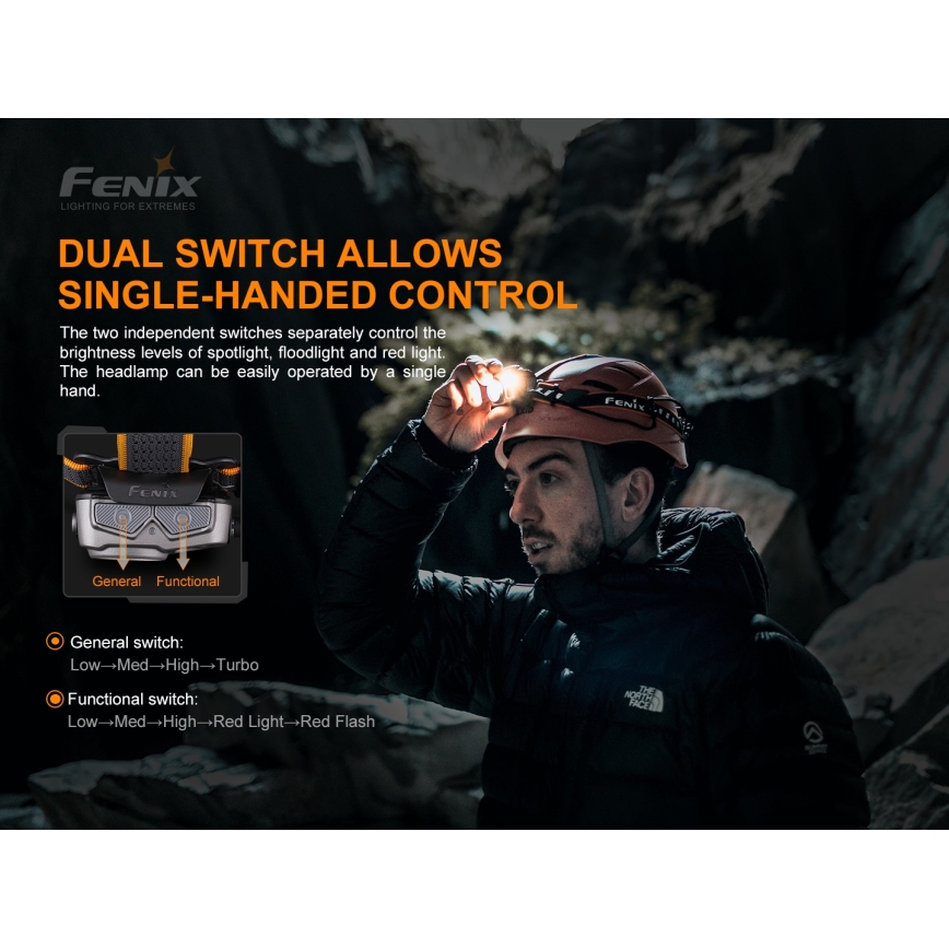 Fenix HP16R1250 - LED Акумулаторен челник 3xLED/4xAA IP66 1250 lm 600 h