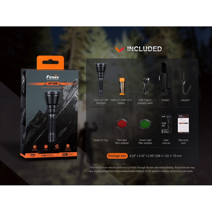 Fenix HT18R - LED Димируем rechargeable flashlight LED/1x21700 IP68 2800 lm 42 ч.