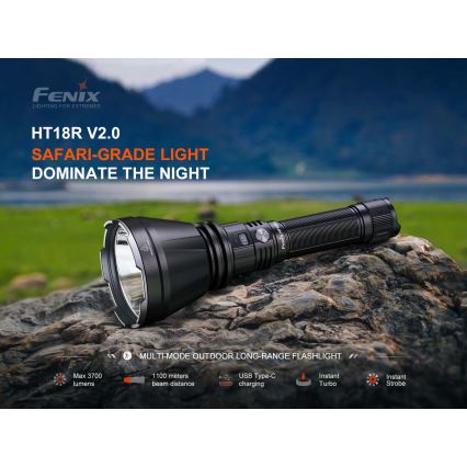 Fenix HT18RV20 - LED фенер с функция за димиране и презареждане, LED/USB 6000 mAh IP68 3700 lm 87 h черен