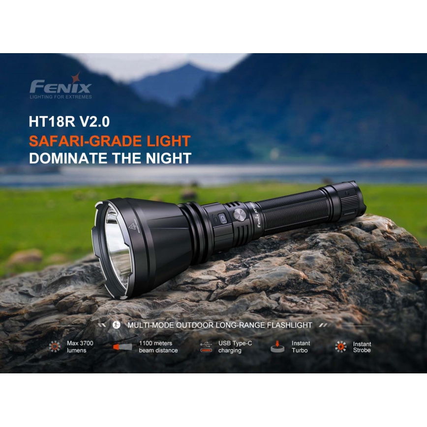 Fenix HT18RV20 - LED фенер с функция за димиране и презареждане, LED/USB 6000 mAh IP68 3700 lm 87 h черен