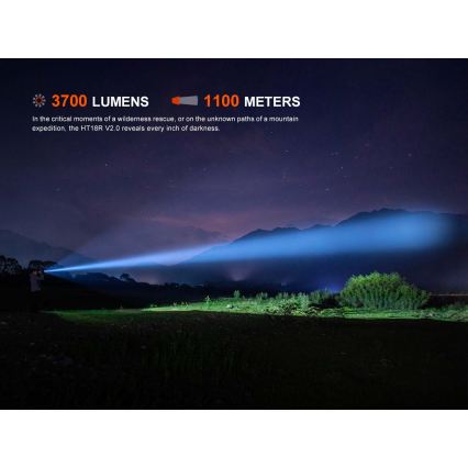 Fenix HT18RV20 - LED фенер с функция за димиране и презареждане, LED/USB 6000 mAh IP68 3700 lm 87 h черен