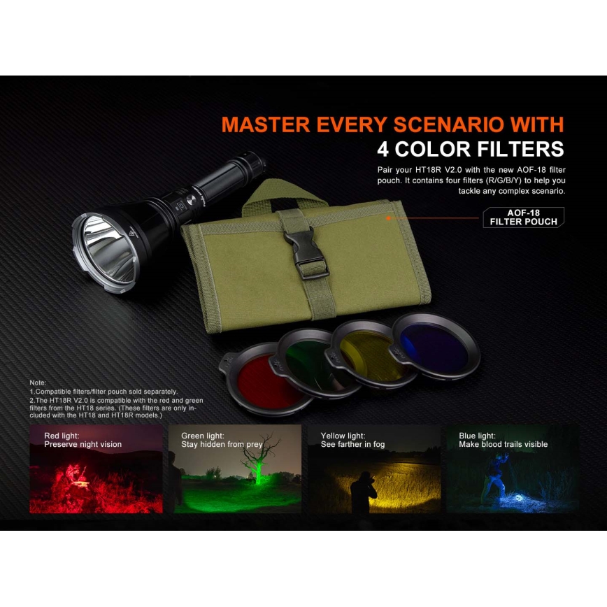 Fenix HT18RV20 - LED фенер с функция за димиране и презареждане, LED/USB 6000 mAh IP68 3700 lm 87 h черен