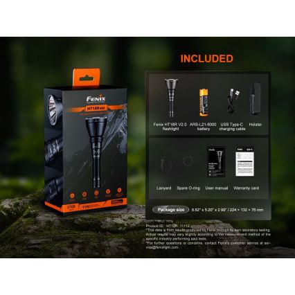 Fenix HT18RV20 - LED фенер с функция за димиране и презареждане, LED/USB 6000 mAh IP68 3700 lm 87 h черен