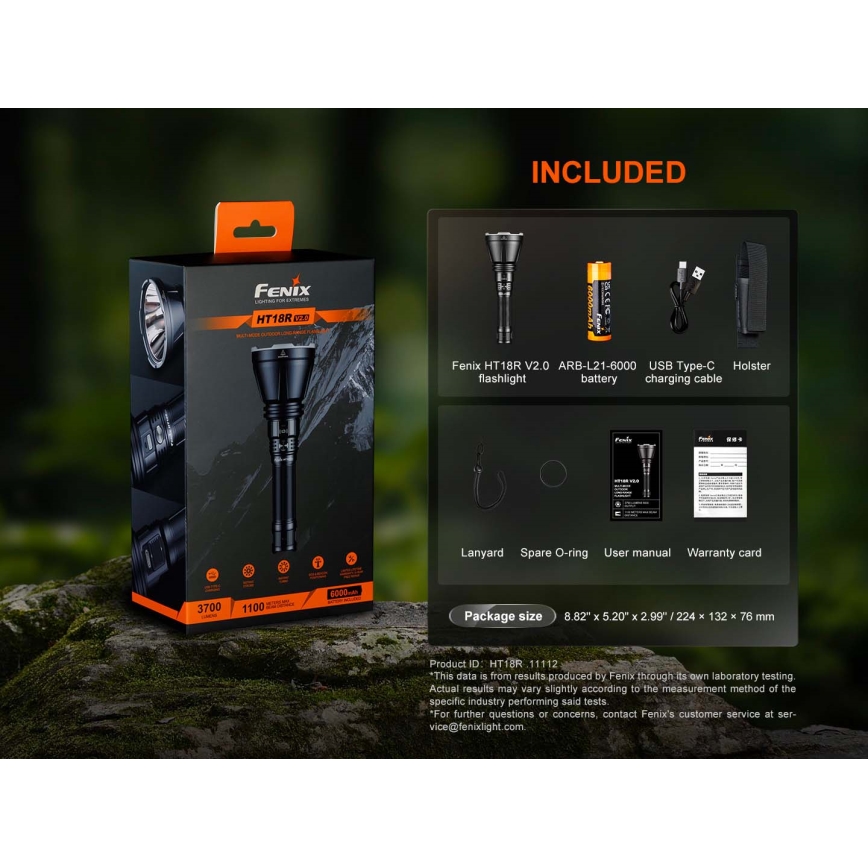 Fenix HT18RV20 - LED фенер с функция за димиране и презареждане, LED/USB 6000 mAh IP68 3700 lm 87 h черен