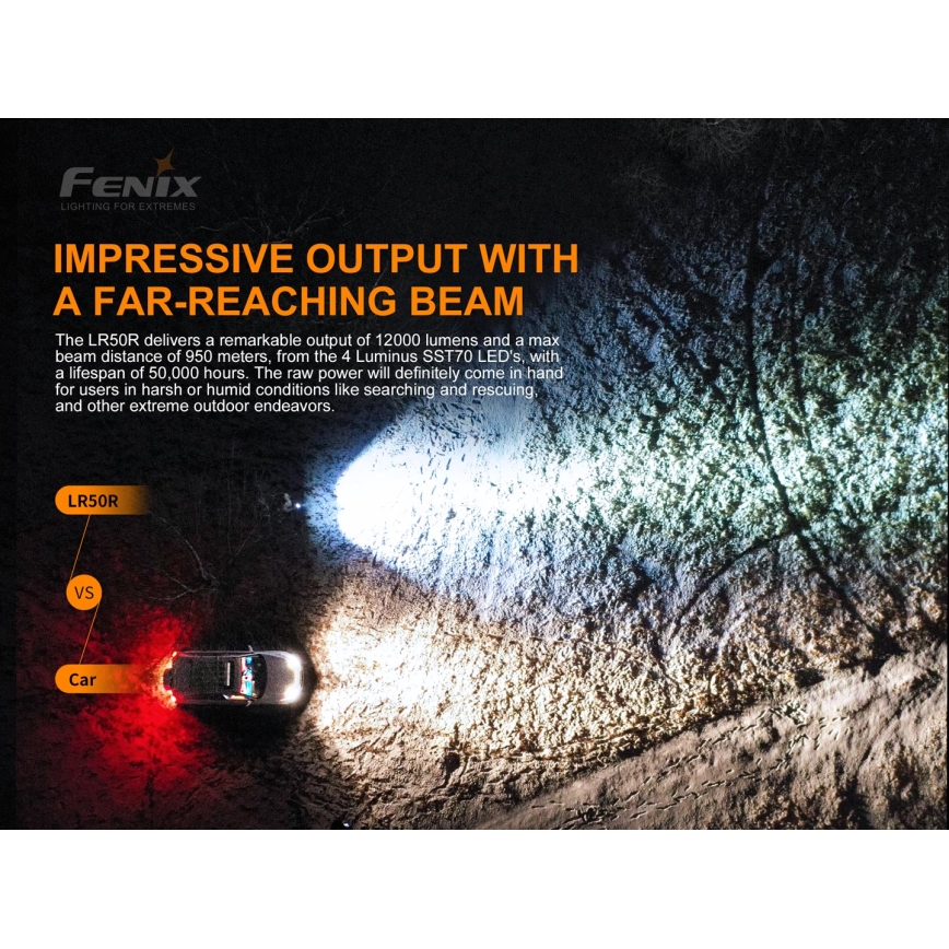 Fenix LR50R - LED Акумулаторно фенерче 4xLED/USB IP68 12000 lm 58 ч