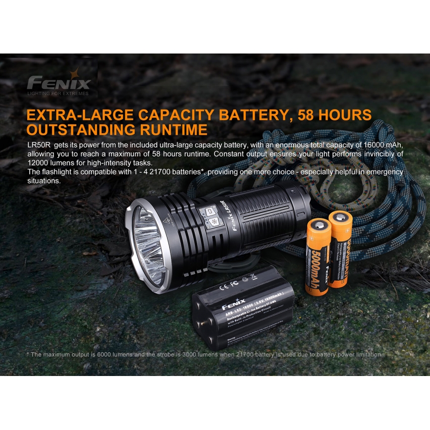 Fenix LR50R - LED Акумулаторно фенерче 4xLED/USB IP68 12000 lm 58 ч