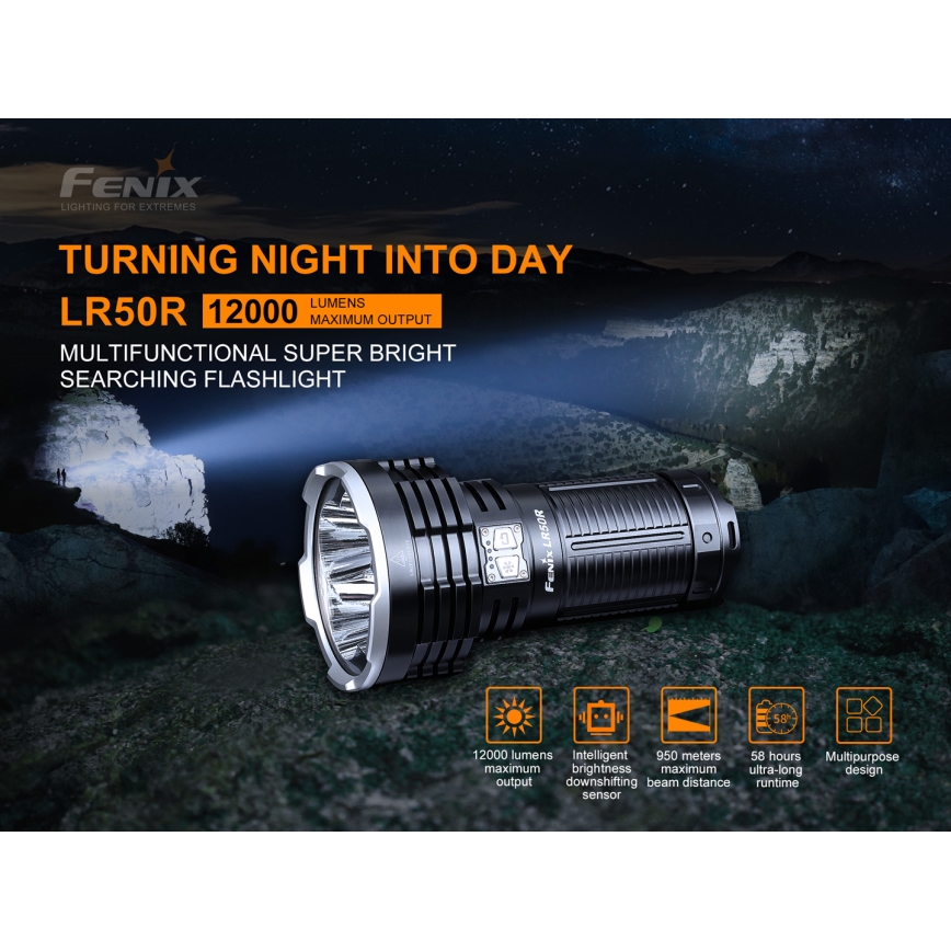 Fenix LR50R - LED Акумулаторно фенерче 4xLED/USB IP68 12000 lm 58 ч