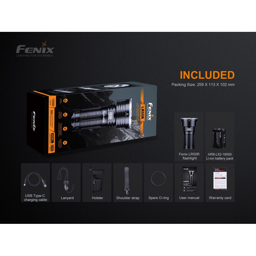 Fenix LR50R - LED Акумулаторно фенерче 4xLED/USB IP68 12000 lm 58 ч