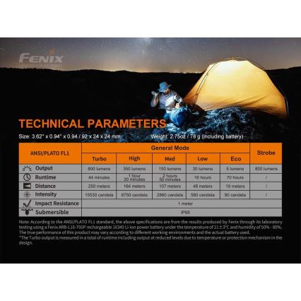 Fenix PD25R - LED Акумулаторно фенерче LED/USB/1xCR123A IP68 800 lm 70 h 700 mAh