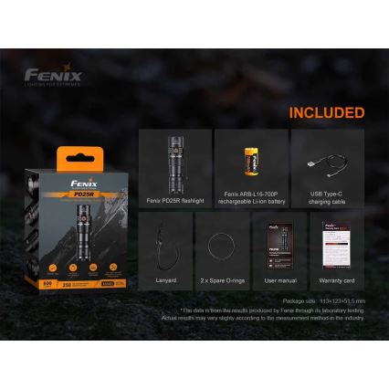 Fenix PD25R - LED Акумулаторно фенерче LED/USB/1xCR123A IP68 800 lm 70 h 700 mAh