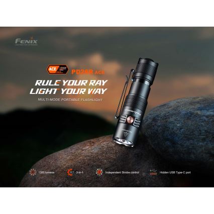 Fenix PD26RACE - регулируем акумулаторен LED фенер LED/USB 1600 mAh IP68 1300 lm 556 ч черен