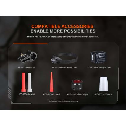 Fenix PD26RACE - регулируем акумулаторен LED фенер LED/USB 1600 mAh IP68 1300 lm 556 ч черен