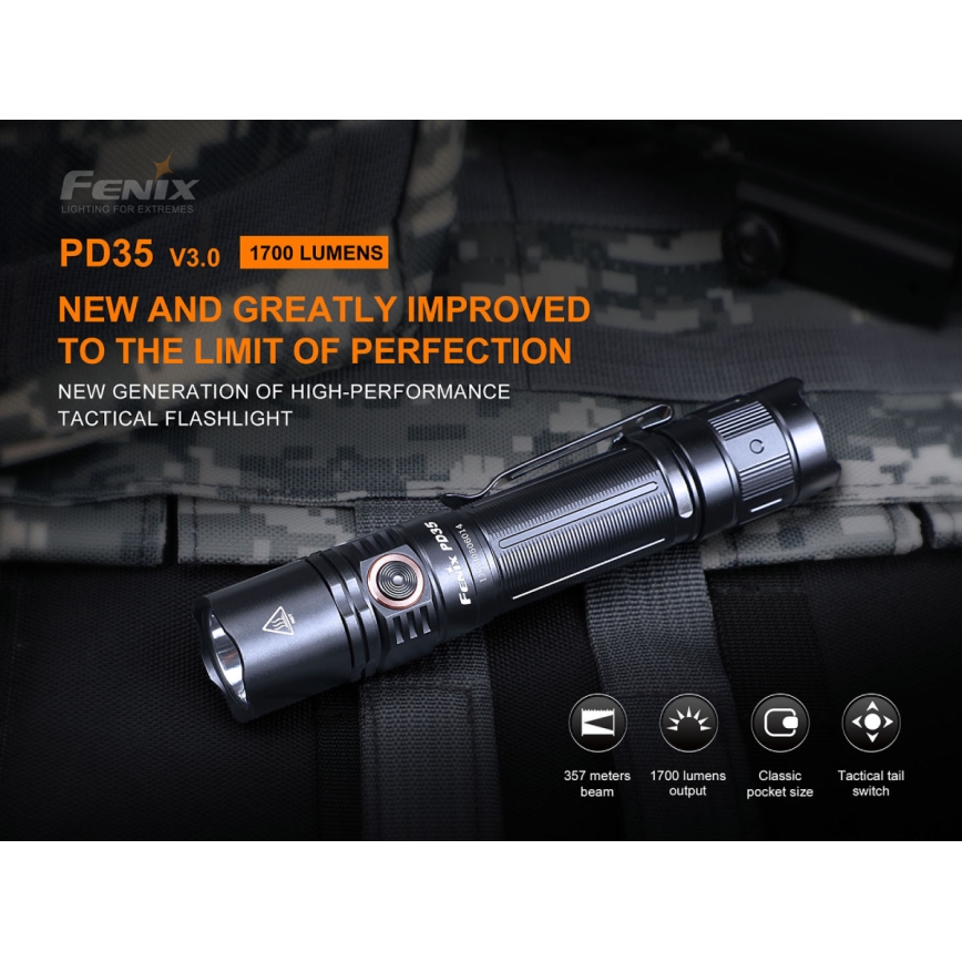 Fenix PD35V30 - LED Акумулаторно фенерче LED/USB/2xCR123A IP68 1700 лъскав 230 h 2600 mAh