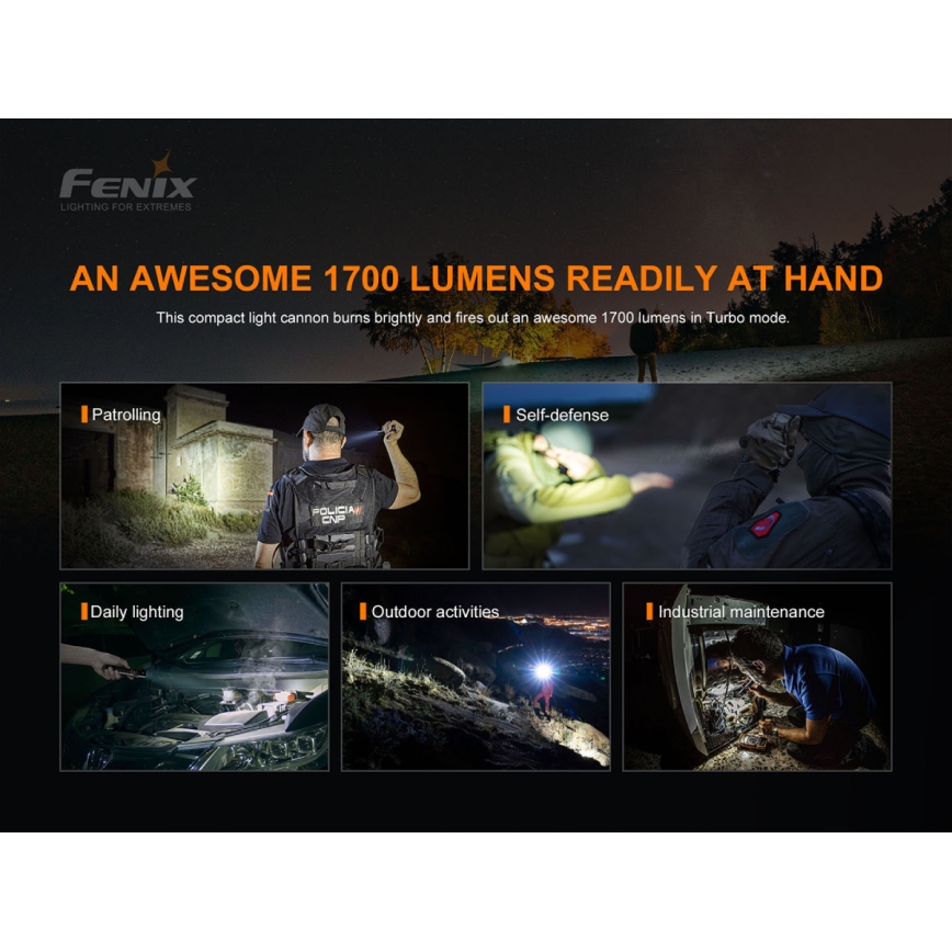 Fenix PD35V30 - LED Акумулаторно фенерче LED/USB/2xCR123A IP68 1700 лъскав 230 h 2600 mAh