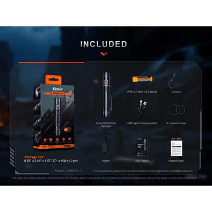 Fenix PD36RACE - димиращ презареждаем LED/USB фенер, 5000 mAh, IP68, 3000 лм, 63,45 ч, черен