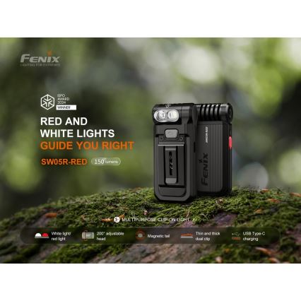Fenix SW05RREDBLC - LED Димируем акумулаторен фенер LED/USB IPX6 150 lm 49 h черен