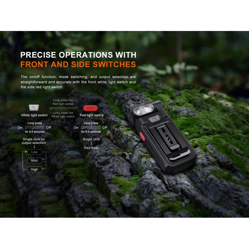Fenix SW05RREDBLC - LED Димируем акумулаторен фенер LED/USB IPX6 150 lm 49 h черен