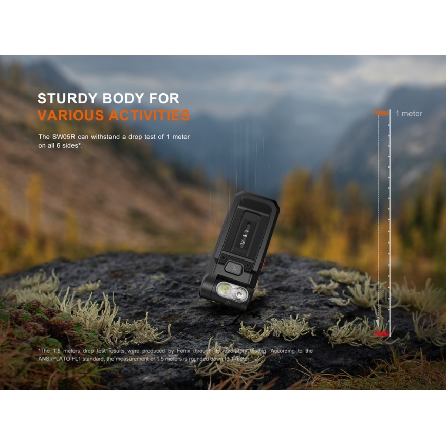 Fenix SW05RREDBLC - LED Димируем акумулаторен фенер LED/USB IPX6 150 lm 49 h черен