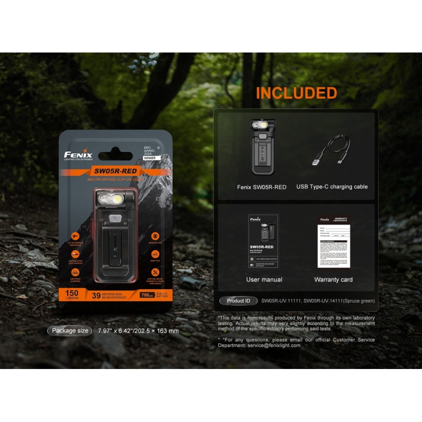 Fenix SW05RREDBLC - LED Димируем акумулаторен фенер LED/USB IPX6 150 lm 49 h черен