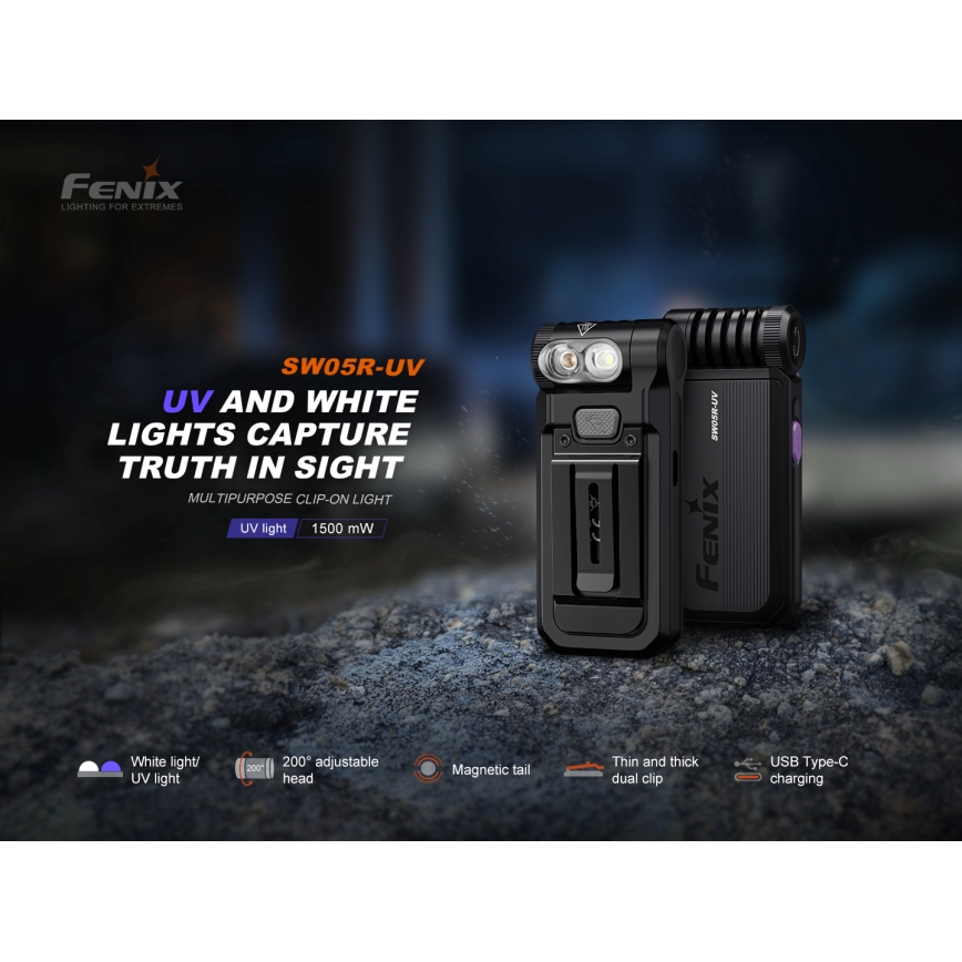 Fenix SW05RUVBLC - LED Димируем акумулаторен фенер LED/USB IPX6 150 lm 49 h 700 mAh черен
