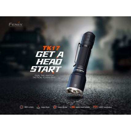 Fenix TK17BLK - акумулаторна LED фенерка с регулируема яркост, LED/USB, 6000 mAh, IP68, 3600 lm, 60 ч, черна