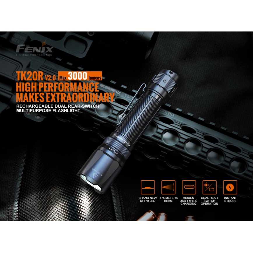 Fenix TK20RV20 - LED Тактическо акумулаторно фенерче LED/USB IP68 3000 lm 48 ч.