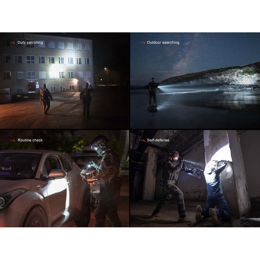 Fenix TK21RBLK - LED акумулаторен фенер с регулируема яркост и LED/USB зареждане, 6000 mAh, IP68, 3600 lm, 72,5 h, черен