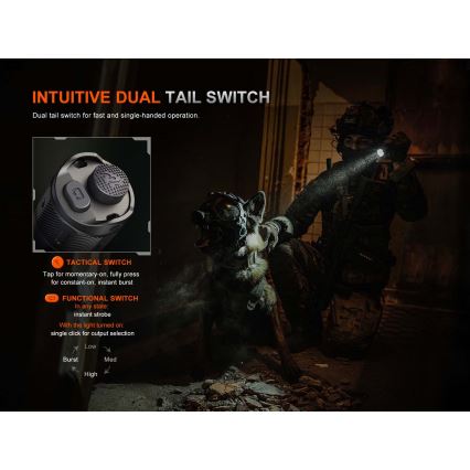 Fenix TK21RBLK - LED акумулаторен фенер с регулируема яркост и LED/USB зареждане, 6000 mAh, IP68, 3600 lm, 72,5 h, черен