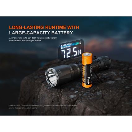 Fenix TK21RBLK - LED акумулаторен фенер с регулируема яркост и LED/USB зареждане, 6000 mAh, IP68, 3600 lm, 72,5 h, черен
