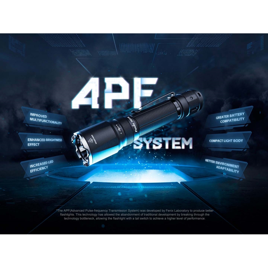 Fenix TK21RBLK - LED акумулаторен фенер с регулируема яркост и LED/USB зареждане, 6000 mAh, IP68, 3600 lm, 72,5 h, черен