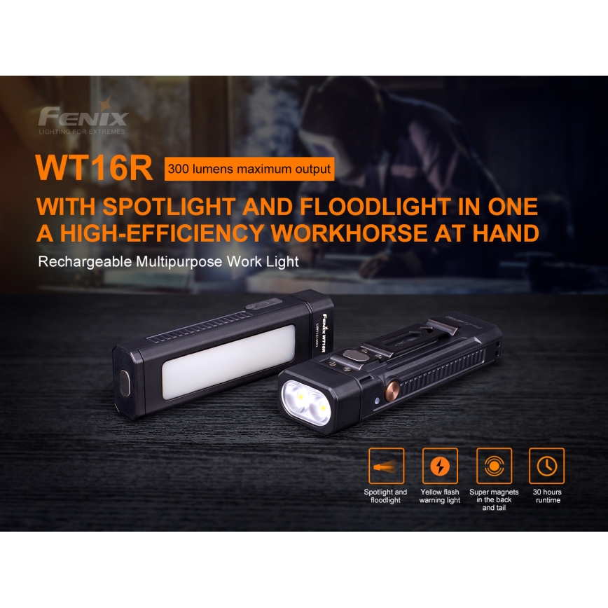 Fenix WT16R - LED Акумулаторно фенерче 2xLED/USB IP66 300 lm 30 ч