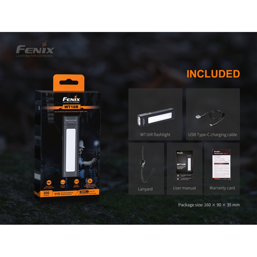 Fenix WT16R - LED Акумулаторно фенерче 2xLED/USB IP66 300 lm 30 ч