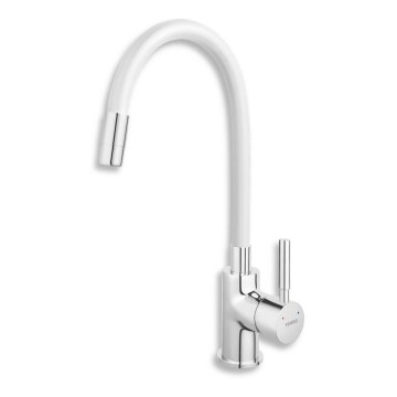 FERRO - Кран за мивка с гъвкаво рамо лъскав хром/бял