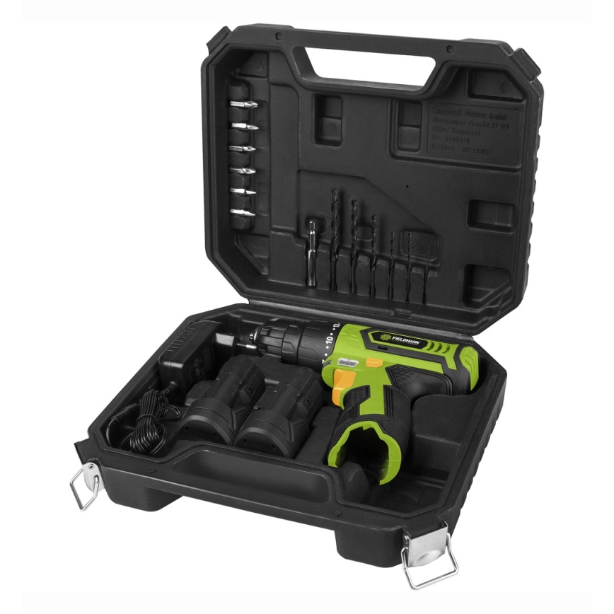 Fieldmann - Безкабелна бормашина с аксесоари 12V 1300 mAh