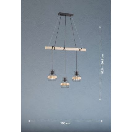 Fischer & Honsel 60798 - Висящ полилей STRAW 3xE27/40W/230V