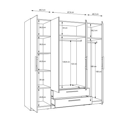Гардероб MARO с огледало, 200x213 см, дъб Артизан