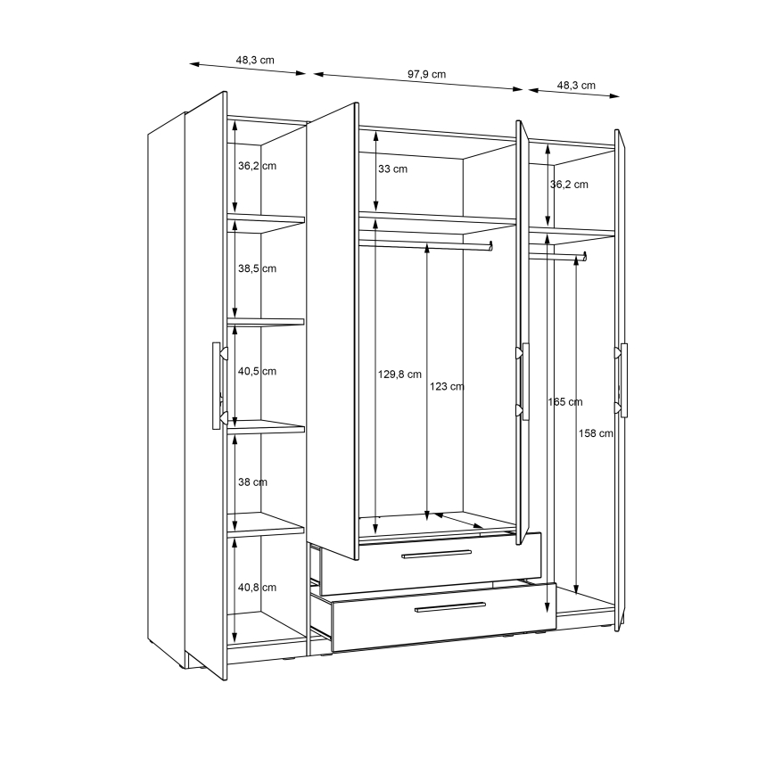 Гардероб MARO с огледало, 200x213 см, дъб Артизан