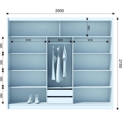 Гардероб с огледало MIRO 250x215 см дъб крафт/черен