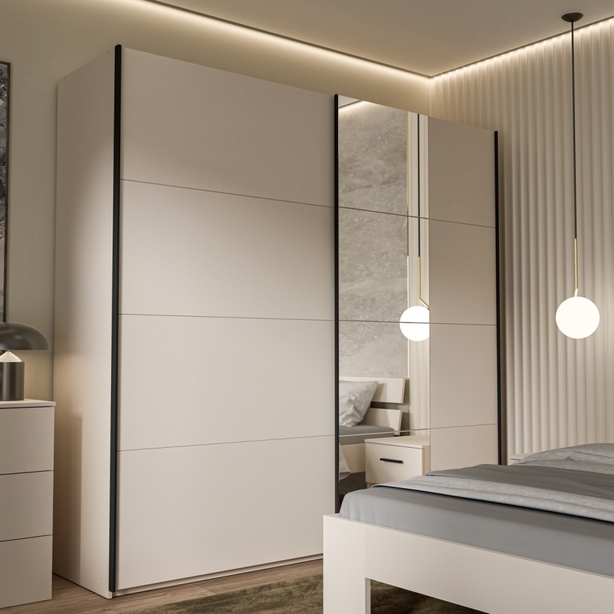 Гардероб ODEN с огледало, 220x210 см, бежов