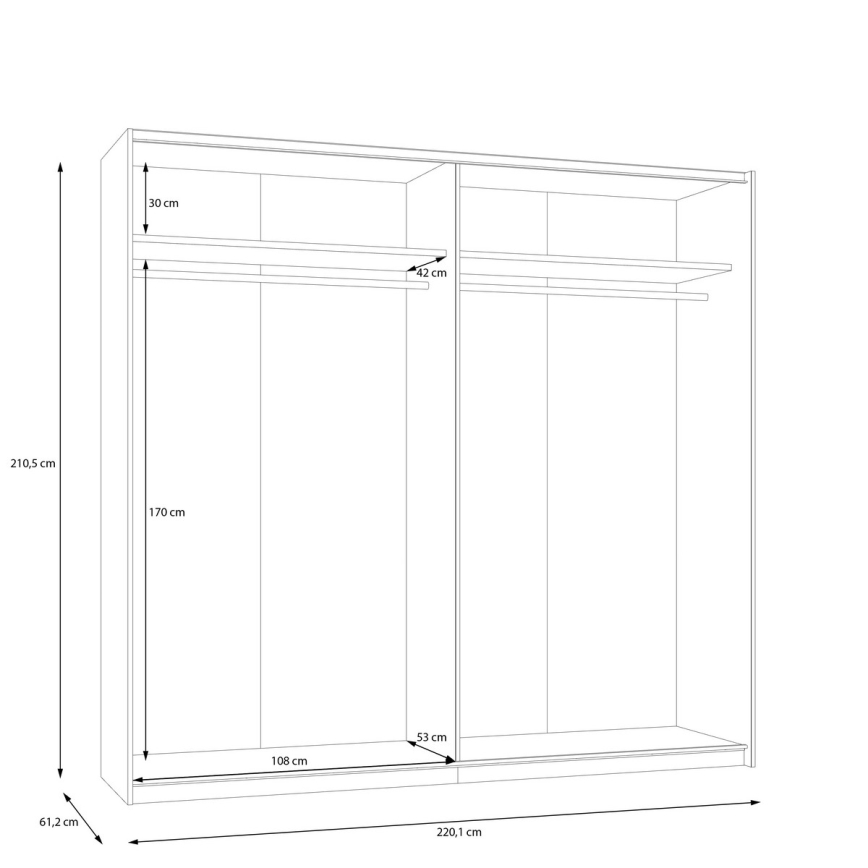 Гардероб ODEN с огледало, 220x210 см, бежов