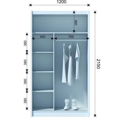 Гардероб с огледало MIRO 120x215 см дъб craft/черен