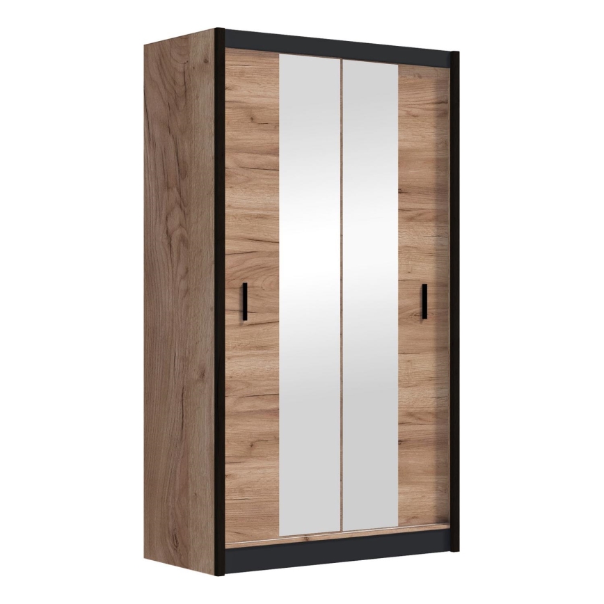 Гардероб с огледало MIRO 120x215 см дъб крафт/черен