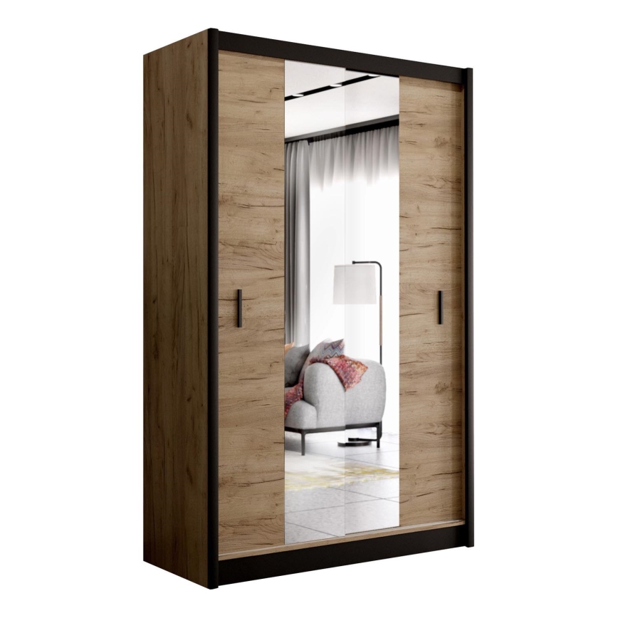 Гардероб с огледало MIRO 150x215 см дъб craft/черен