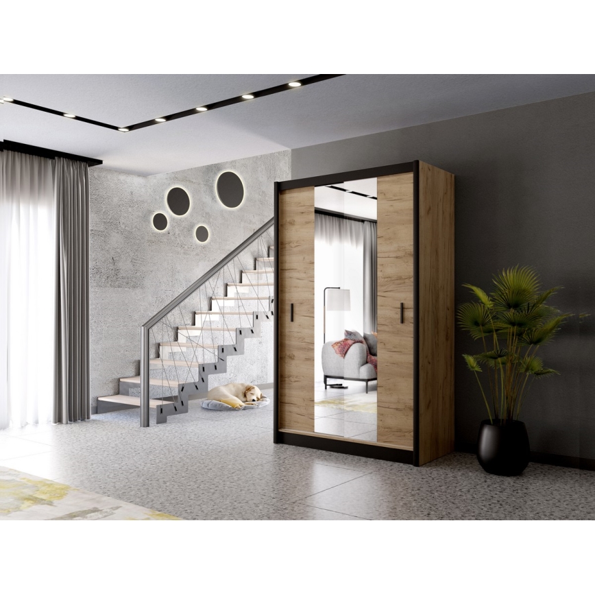 Гардероб с огледало MIRO 150x215 см дъб craft/черен